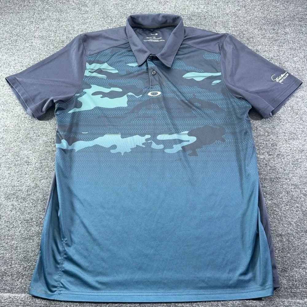 Oakley Mens Camo Golf Polo Shirt Blue Navy Nicklaus Golf Club Logo Large L